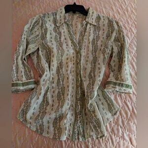 Paisley Pink & Green Snap Front Blouse
